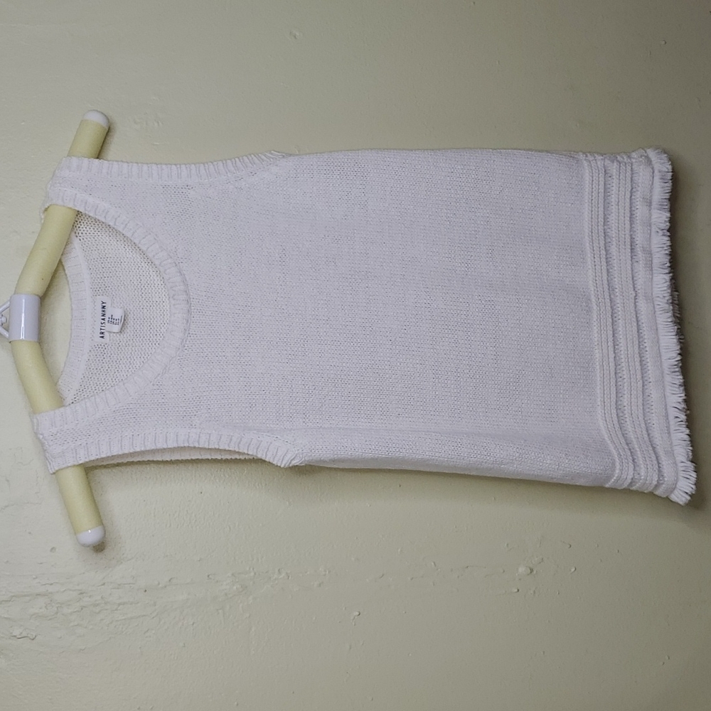 Artisan NY Womens Knit TankTop With Fringe Size Medium White